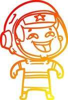 desenho de linha de gradiente quente desenho animado rindo astronauta vetor