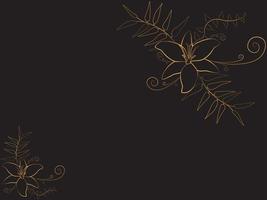maquete dourada contornada flores e plantas na ilustração vetorial de fundo preto vetor