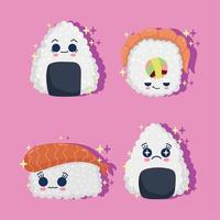 ícones engraçado sushi kawaii vetor