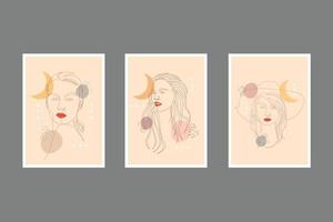 conjunto de três mulheres abstratas coleção de arte de parede retrato vetor