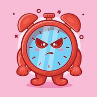 mascote de personagem de despertador sério com desenho isolado de expressão de raiva em design de estilo simples
