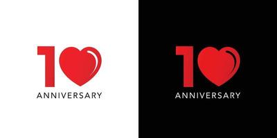 design de logotipo de aniversário de 10 amor moderno e profissional