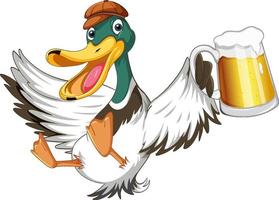 personagem de desenho animado de pato fofo segurando uma caneca de cerveja vetor