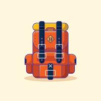 design de desenho animado de mochila de acampamento laranja vetor