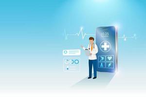 médico virtual, hospital online, consulta online. médico no problema de saúde do paciente de diagnóstico de smartphone. serviço médico e conceito de tecnologia de inovação em saúde.
