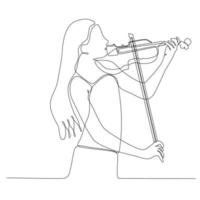 mulher de desenho de linha contínua tocando ilustração vetorial de violino vetor