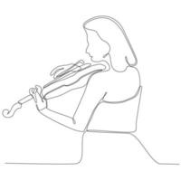 mulher de desenho de linha contínua tocando ilustração vetorial de violino vetor