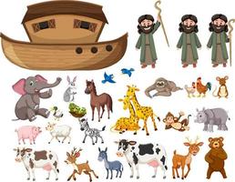 conjunto de animais e objetos da arca de noé vetor