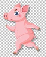 personagem de desenho animado de porco bonito no fundo da grade vetor