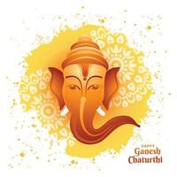 feliz ganesh chaturthi festival com fundo de cartão de cabeça de lord ganesha vetor