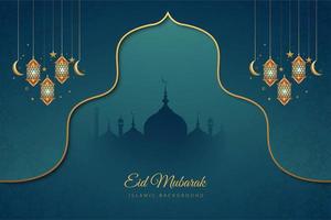 eid mubarak azul e ouro sotaque fundo de férias vetor