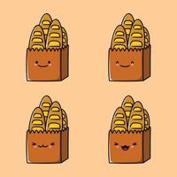 ilustração vetorial de um saco de papel cheio de emoji de pão vetor