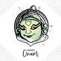 mão desenhar ilustração de rosto onam kathakali feliz no desenho de esboço vetor