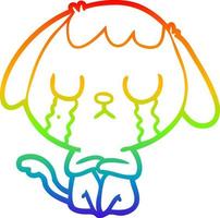 linha de gradiente de arco-íris desenhando cachorro de desenho animado fofo chorando vetor