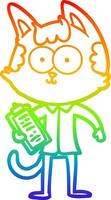 desenho de linha de gradiente de arco-íris feliz vendedor de desenhos animados gato vetor