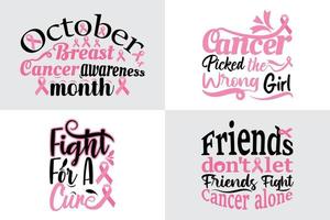 pacote de desenhos de citações de câncer de mama, citações de câncer de mama de outubro dizendo melhor para impressão item t-shirt, roupas, caneca, travesseiro, pôster, banner, isolado na fita rosa de fundo preto. vetor