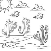 desenho vetorial para colorir página paisagem do deserto para criança vetor