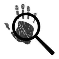 impressão da mão com ícone de lupa. identificação pessoal. ilustração vetorial limpa e moderna para design, web. vetor