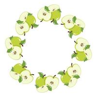 coroa de frutas de maçã verde com espaço para texto. comida doce orgânica dos desenhos animados. frutas de verão para um estilo de vida saudável. ilustração vetorial para qualquer projeto. vetor