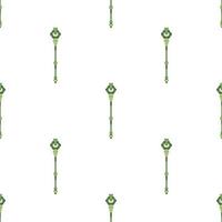padrão sem emenda com ícone de equipe mágica verde sobre fundo branco. varinha mágica, cetro, bastão, vara. ilustração vetorial. vetor