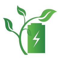 conceito de ecologia com ícone de bateria e folhas. salvar o símbolo de sinal de ícone de energia. reciclar logotipo. ilustração vetorial para qualquer projeto. vetor