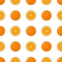 sem costura padrão com frutas frescas inteiras e meia laranja em fundo branco. tangerina. fruta orgânica. estilo de desenho animado. ilustração vetorial para design, web, papel de embrulho, tecido, papel de parede. vetor