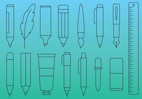 Ícones de linha de canetas e ferramentas vetor
