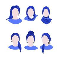 meninas, mulher muçulmana sem características faciais em um lenço na cabeça, fotos de perfil de mídia social, estilo vetorial doodle vetor