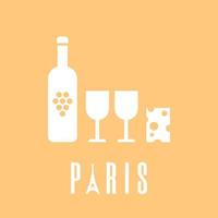 ícones de silhueta de vinho e queijo. logotipo de paris. ilustração vetorial limpa e moderna para design, web. vetor