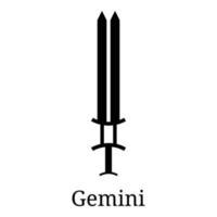 ícone de espada de gêmeos. silhueta de arma zodiacal. uma das 12 armas do zodíaco. vector astrológico, signo do horóscopo. símbolo do zodíaco. ilustração vetorial isolada no fundo branco.