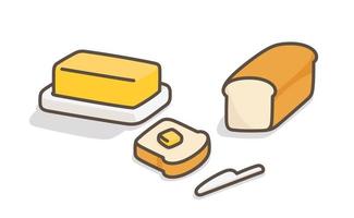 manteiga amarela e pão fatiado kawaii doodle ilustração em vetor plana dos desenhos animados