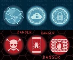 seis ícones de segurança cibernética vetor