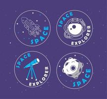 emblemas de espaço quatro ícones vetor