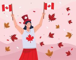 mulher canadense comemorando cena vetor