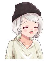 menina vestindo anime de chapéu de lã vetor