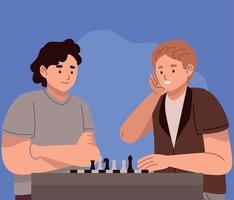 amigos homens jogando xadrez vetor