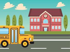 prédio escolar e ônibus vetor