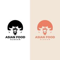 logotipo vetorial de uma linda mulher chinesa carregando uma tigela de macarrão, logotipo de comida, com fundo branco vetor