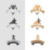 conjunto de emblemas de fitness. modelo de design de logotipo de ginásio de fitness. rótulos em estilo vintage com símbolos de silhueta de esporte vetor