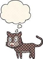 gato de desenho animado feliz e balão de pensamento no estilo de quadrinhos vetor
