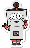 adesivo de um robô de desenho animado feliz acenando olá vetor