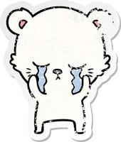 adesivo angustiado de um urso polar de desenho animado chorando vetor