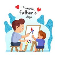 pai e filho pintando juntos vetor