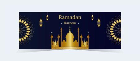 Ramadan Kareem Mesquita dourada elegante Silhueta banner vetor