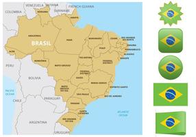 Mapa e Bandeiras do Brasil vetor
