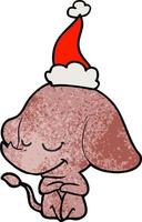 desenho texturizado de um elefante sorridente usando chapéu de papai noel vetor