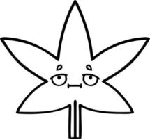 desenho de linha folha de maconha dos desenhos animados vetor