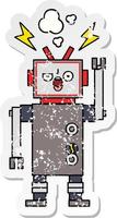 adesivo angustiado de um robô quebrado de desenho animado bonito vetor