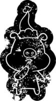 ícone angustiado dos desenhos animados de um porco bravo usando chapéu de papai noel vetor