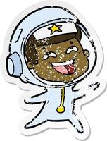 vinheta angustiada de um astronauta rindo de desenho animado vetor